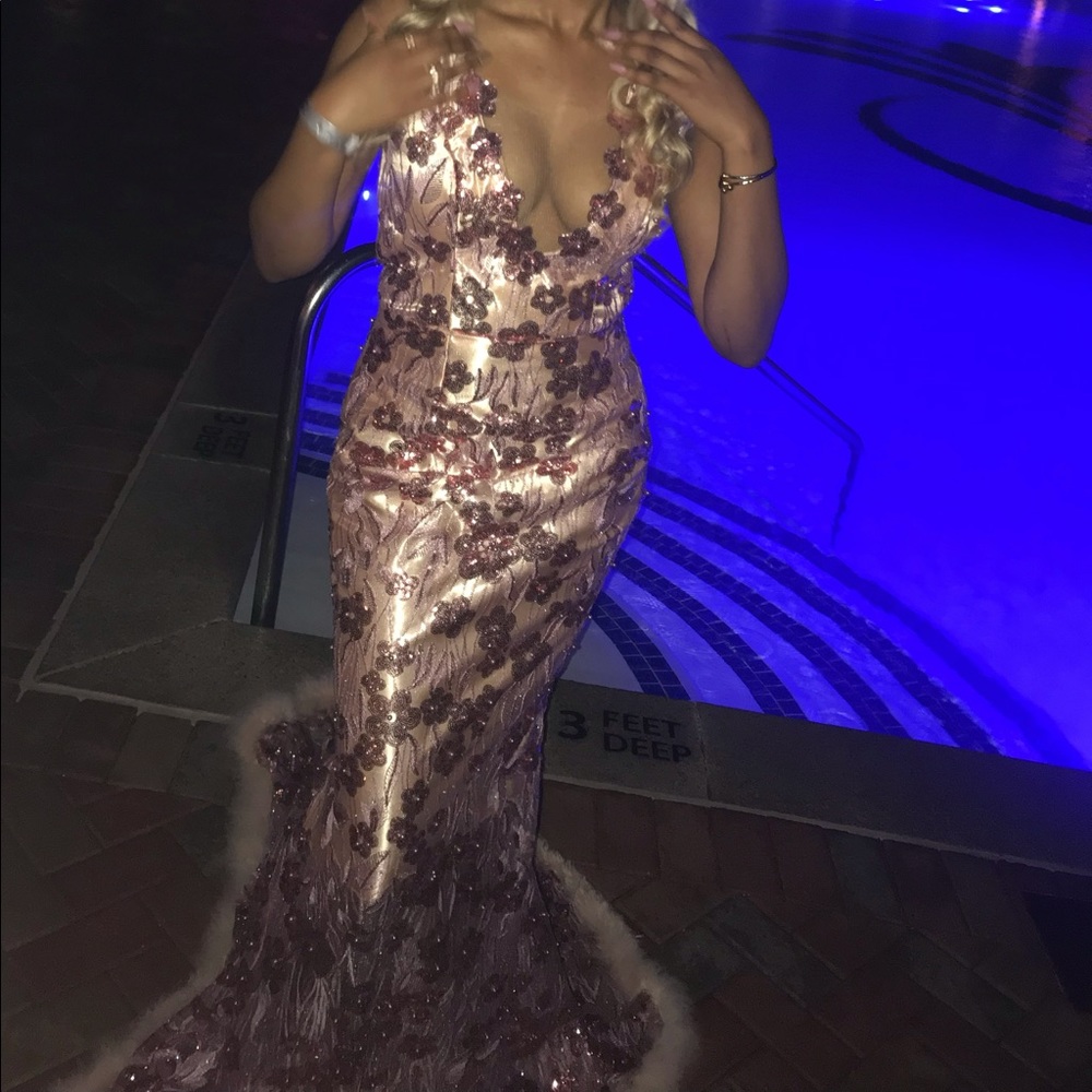 Custom Made Pink and Rose Gold / Gold  Prom Dress